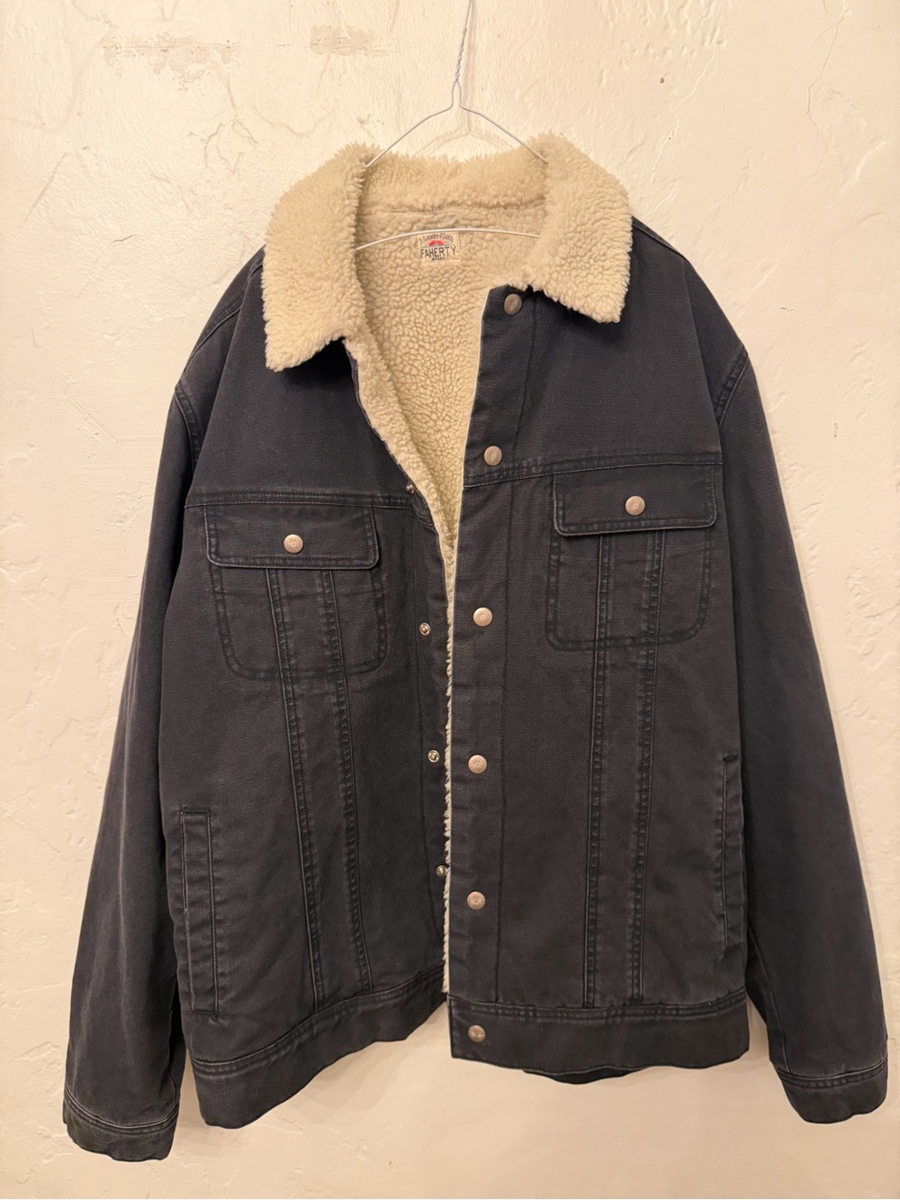 Faherty Black Jacket with Cream Sherpa Collar